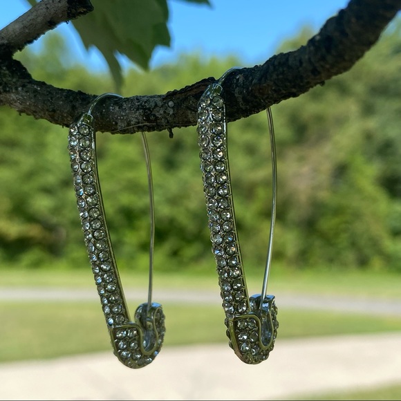 Pomina Safety Pin Jewel Encrusted Large Earrings - Picture 10 of 12